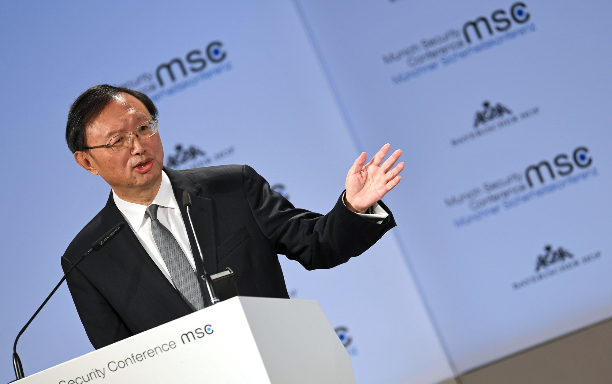 China's top diplomat, Yang Jiechi, speaks during the Munich Security Conference in the German city on Saturday. | REUTERS