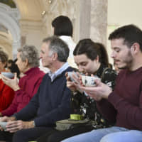 Visitors to the Petit Palais, a museum in Paris, are treated to a Japanese tea ceremony Sunday as part of an event to mark the 160th anniversary last year of friendship between Japan and France. | KYODO