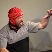 Japan Times reporter Andrew McKirdy tries to perform a haka during the show. A New Zealander in the audience later described the effort as being \"a touch enthusiastic.\" | CHISATO TANAKA