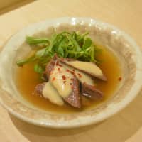New classic: Beef tongue with white miso and flecks of chili in a dashi soup. | J.J. O\'DONOGHUE