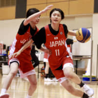 University of Louisville-bound guard Norika Konno drives in during a training camp for the preliminary Japanese women\'s national 3x3 team in Tokyo. | KAZ NAGATSUKA