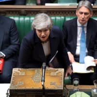 British Prime Minister Theresa May speaks in Parliament ahead of a Brexit vote, in London Wednesday. | UK PARLIAMENT / JESSICA TAYLOR / HANDOUT / VIA REUTERS