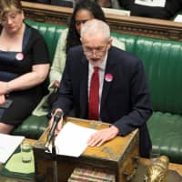 Britain\'s opposition Labour Party leader, Jeremy Corbyn, speaks in Parliament ahead of a Brexit vote in London Wednesday. | UK PARLIAMENT / MARK DUFFY / HANDOUT / VIA REUTERS