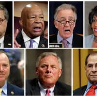 The U.S. attorney general and heads of the U.S. congressional committees pursuing probes focusing on President Donald Trump are (clockwise from left): Attorney General William Barr, House Oversight and Reform Committee Chairman Elijah Cummings, House Ways and Means Committee Chairman Richard Neal, House Financial Services Committee Chairwoman Maxine Waters, House Judiciary Committee Chairman Jerrold Nadler, Senate Intelligence Committee Chairman Richard Burr and House Intelligence Committee Chairman Adam Schiff. | REUTERS