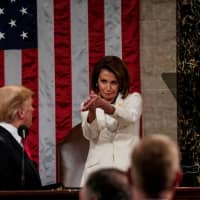 President Donald Trump delivers the State of the Union address, with Vice President Mike Pence and Speaker of the House Nancy Pelosi, at the Capitol in Washington on Feb. 5. | DOUG MILLS / POOL / VIA REUTERS