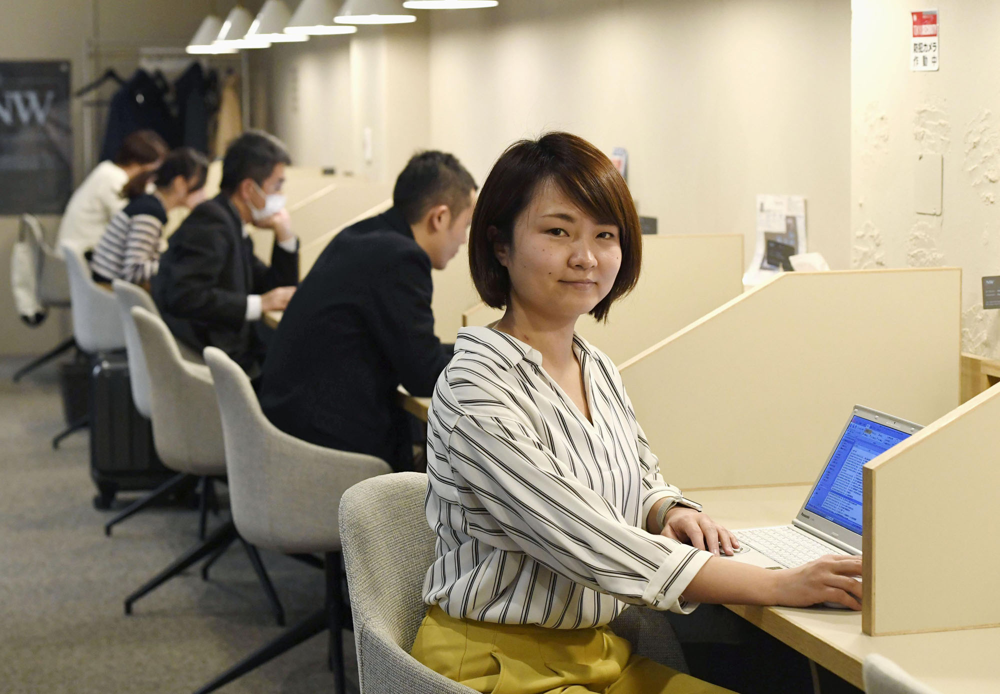 Mami Adachi is seen at NewWork Jiyugaoka, a co-working space in Meguro Ward, Tokyo. | KYODO