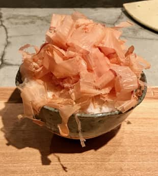 Simple but satisfying: A bowl of freshly shaved katsuobushi on rice.