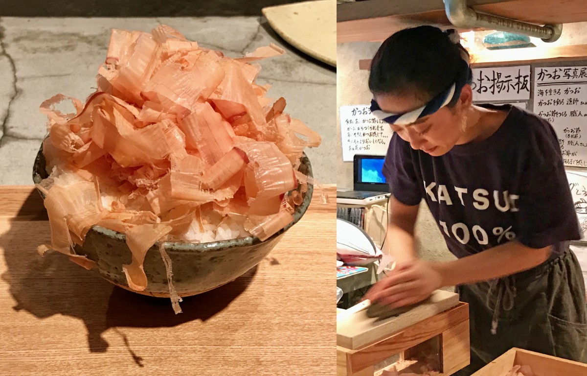 Labor of love: Mai Nagamatsu shaves all her katsuobushi manually to order. Four varieties are kept on hand for diners to sample. | ROBBIE SWINNERTON