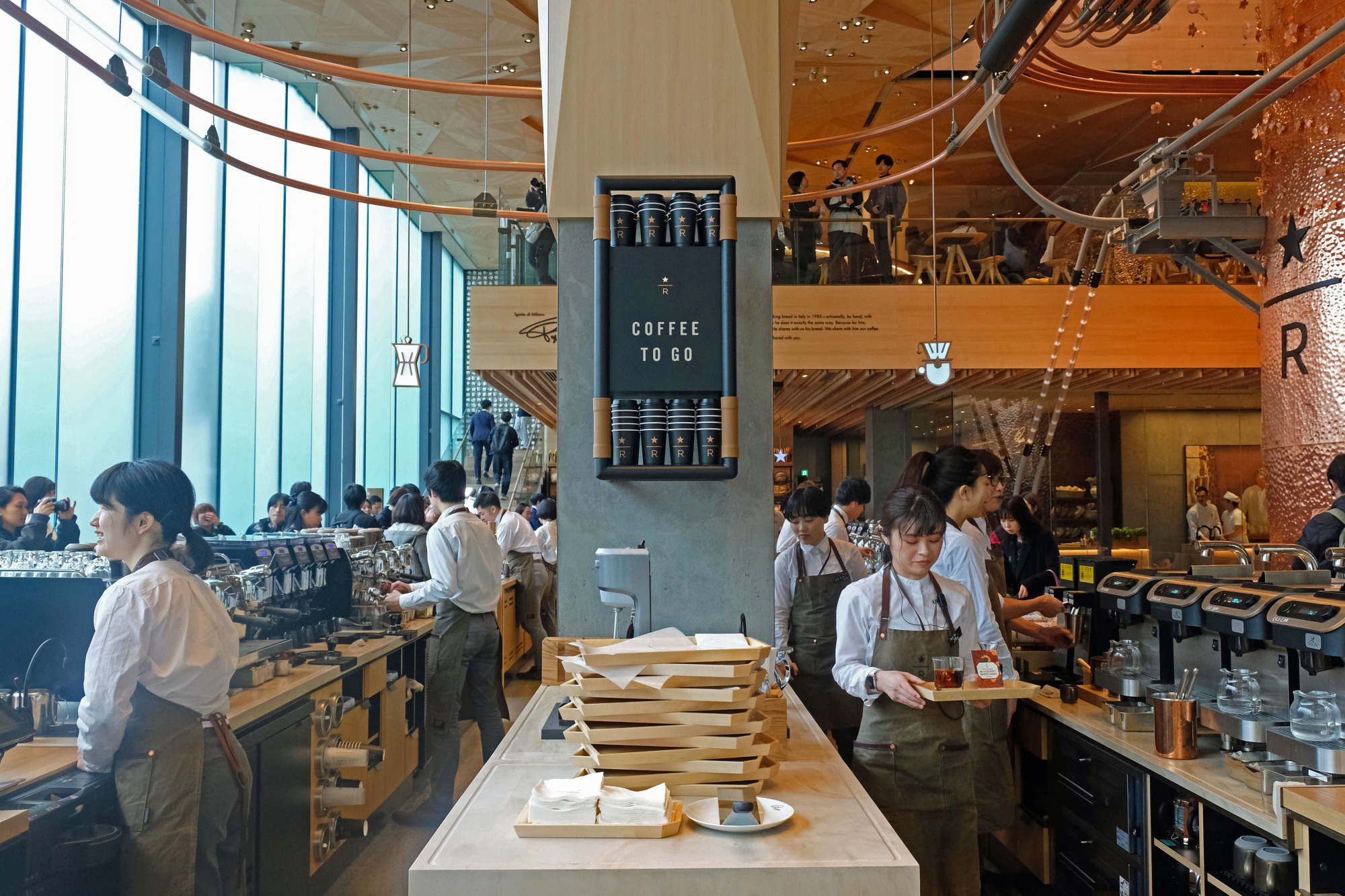 Coffee and cocktails: A bartender filters coffee at the Arriviamo bar to use in a drink.