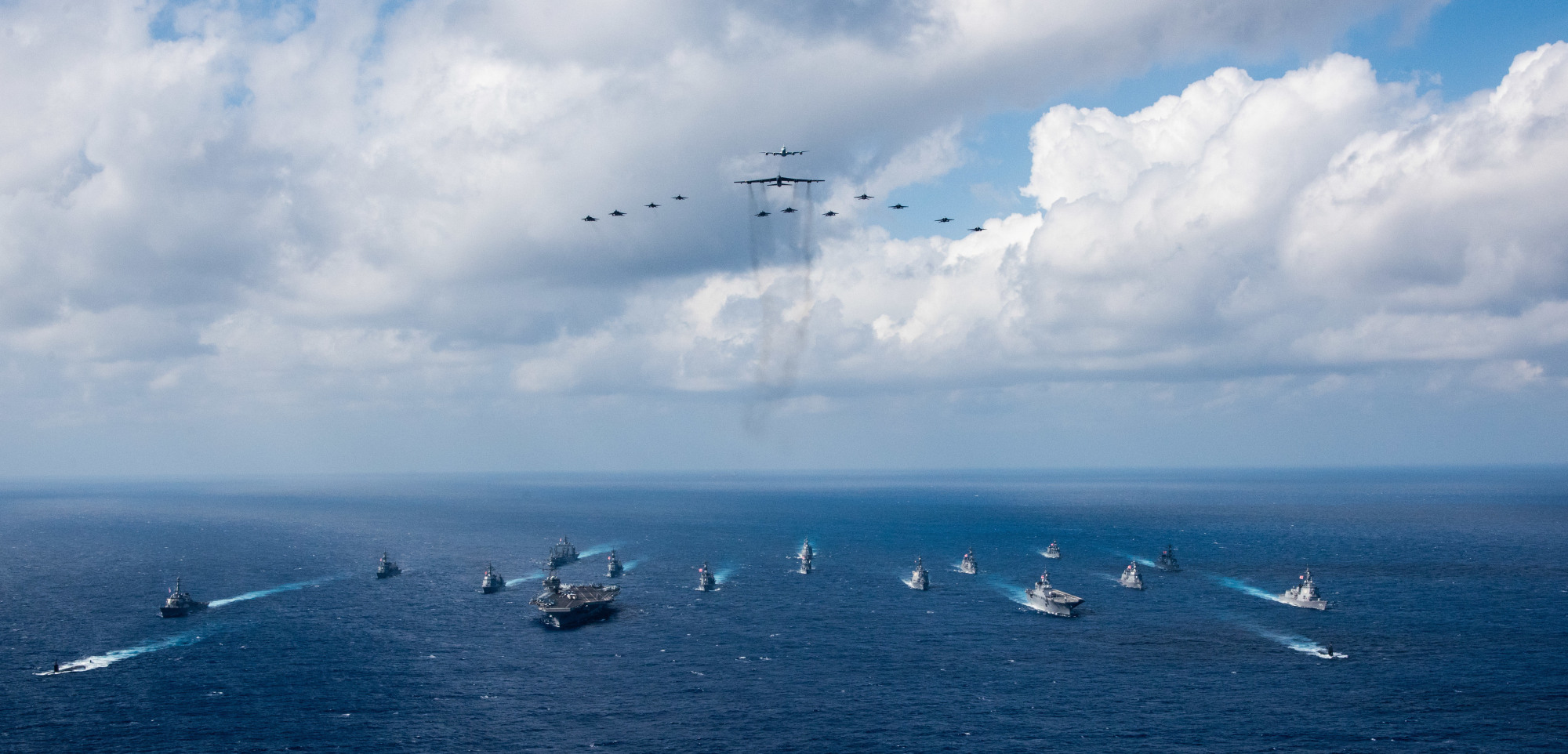 Aircraft and ships of the Self-Defense Forces and the U.S. military  are shown on Nov. 8 participating in Keen Sword 2019, an Indo-Pacific exercise designed to increase combat readiness and interoperability of the Japan-U.S. alliance. | COMMANDER, U.S. 7TH FLEET