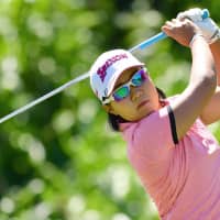 Nasa Hataoka unleashes her tee shot from the third hole at Aviara Golf Club on Saturday during the third round of the Kia Classic. | KYODO