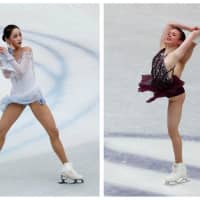 South Korea\'s Lim Eun-soo (left) and Mariah Bell of the United States are seen at this week\'s world championships in Saitama. | REUTERS