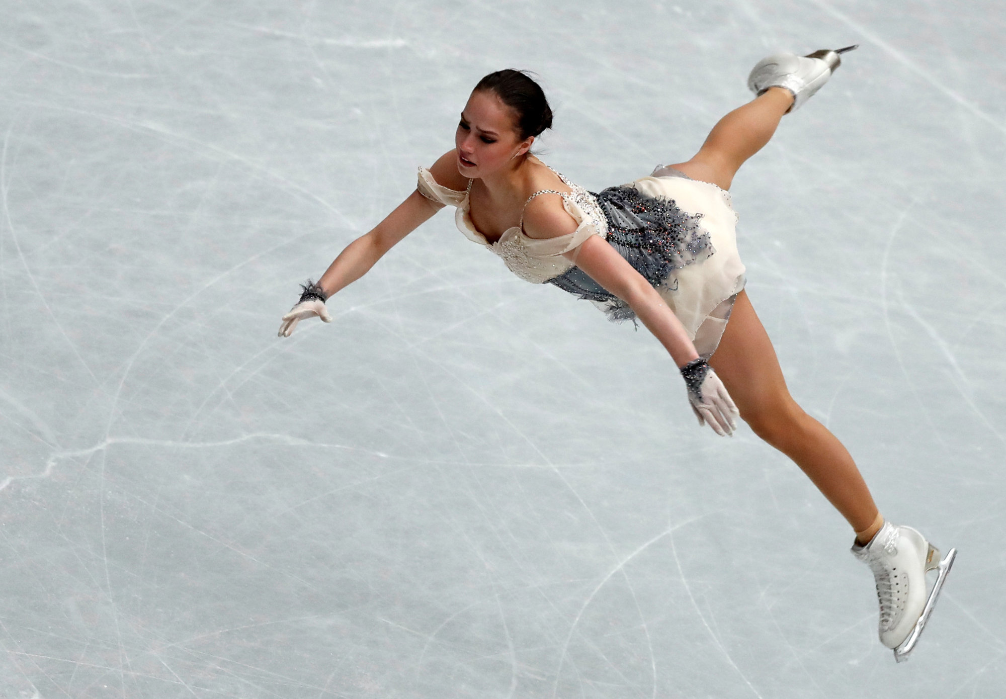 Russia's Alina Zagitova performs her short program at the World Figure Skating Championships on Wednesday at Saitama Super Arena. Zagitova leads the field with 82.08 points. | REUTERS