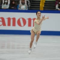 Satoko Miyahara skates in the women\'s short program. Miyahara finished eighth with 70.60 points. | DAN ORLOWITZ