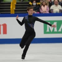 Jason Brown performs his short program at Saitama Super Arena on Thursday. The American skater is in second place after scoring 86.81 points. | DAN ORLOWITZ