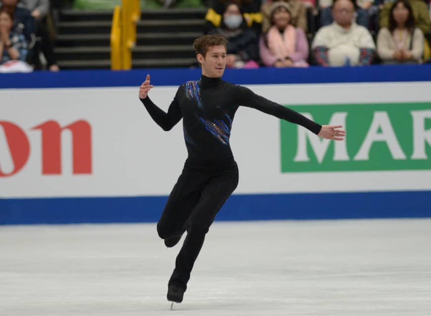 Jason Brown performs his short program at Saitama Super Arena on Thursday. The American skater is in second place after scoring 86.81 points.