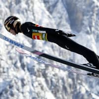 Ryoyu Kobayashi competes in the individual competition in a World Cup ski jumping event in Planica, Slovenia, on Friday. | AP