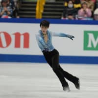 Japanese superstar Yuzuru Hanyu performs his short program on Thursday. | DAN ORLOWITZ