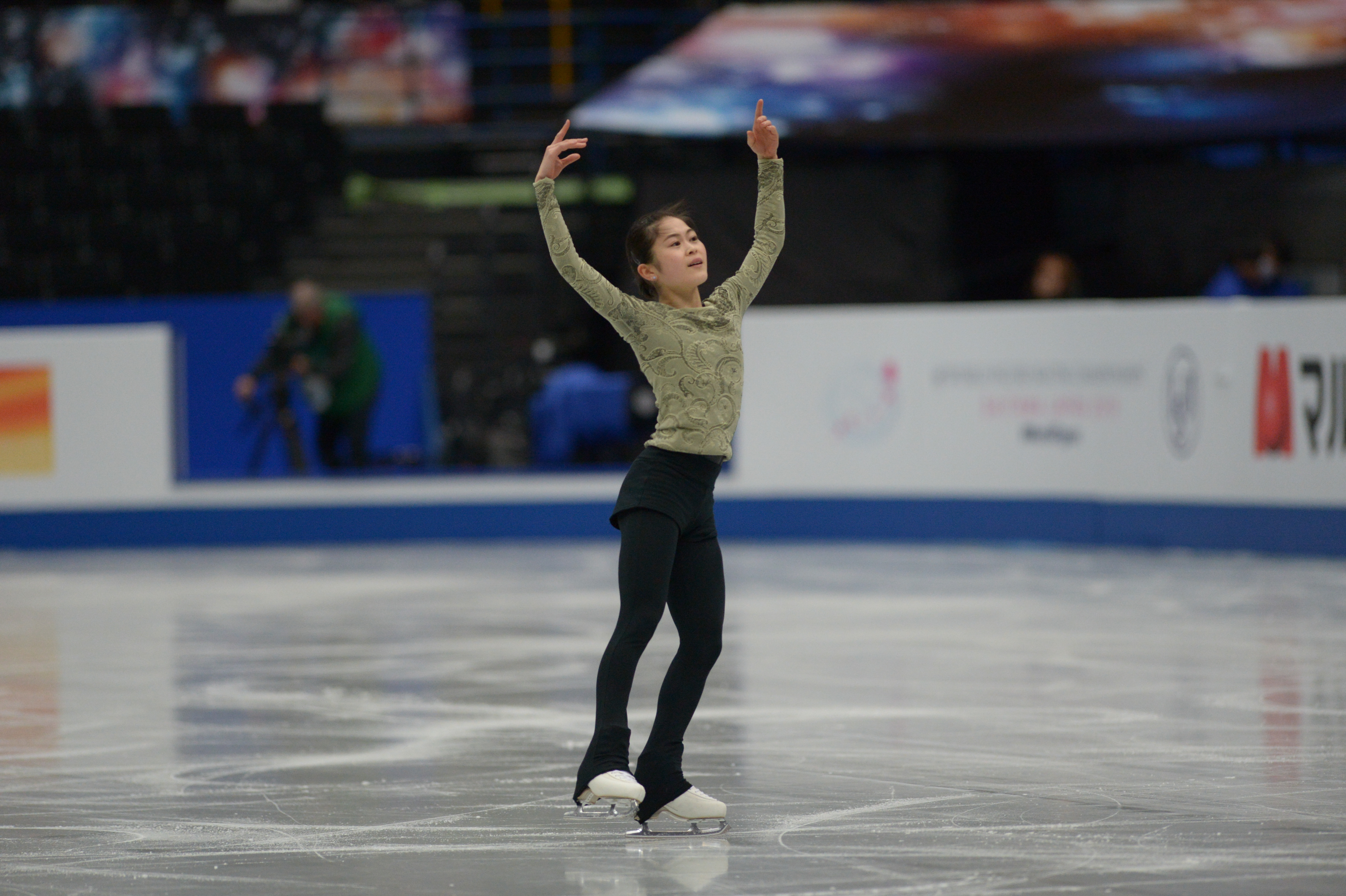 Satoko Miyahara practices her short program.