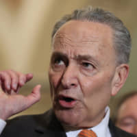 Senate Minority Leader Chuck Schumer speaks to reporters on Capitol Hill in Washington Feb. 26. Schumer wants Boeing to be removed from a Federal Aviation Administration rulemaking committee as investigations deepen into both the company and regulator\'s role in two deady airline crashes. | AP