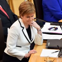 Scotland\'s First Minister Nicola Sturgeon makes a statement to the Scottish Parliament on Brexit and a second independence referendum, at Holyrood, central Edinburgh, Wednesday. | AFP-JIJI