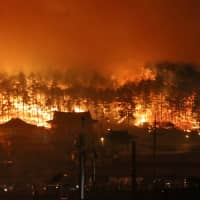 A wildfire burns Friday in Donghae, South Korea. | YONHAP / VIA REUTERS