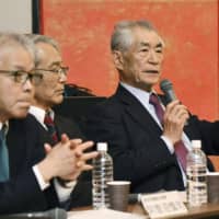 Nobel laureate in medicine Tasuku Honjo speaks at a news conference in Kyoto on Wednesday. | KYODO