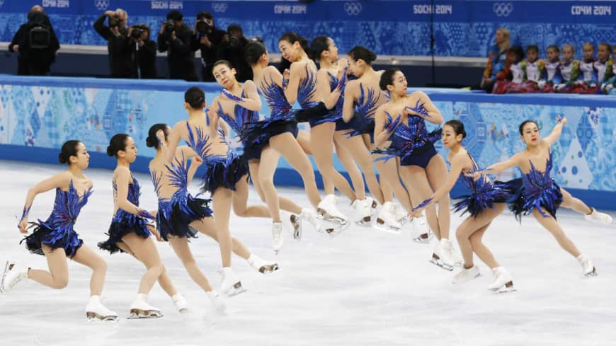 A time-elapsed photo shows figure skater Mao Asada performing a triple axel at the Sochi Olympics in February 2014.
