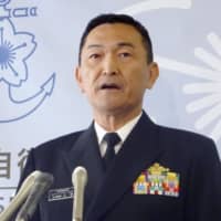 Hiroshi Yamamura, Maritime Self-Defense Force chief of staff, speaks during a news conference at the Defense Ministry on April 2. | KYODO