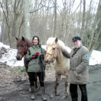 Left to right: Chachamaru, Afan Trust horse trainer Aya Midorikawa, Yukimaru and Old Nic. | C.W. NICOL AFAN WOODLAND TRUST