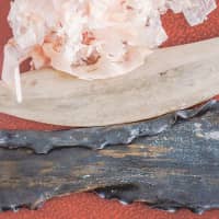 All the basics of Japanse cuisine: The foundations of dashi soup stock are konbu seaweed (bottom) and shavings (top) from a block of high-quality smoked, dried katsuo (skipjack tuna, center). | MAKIKO ITOH