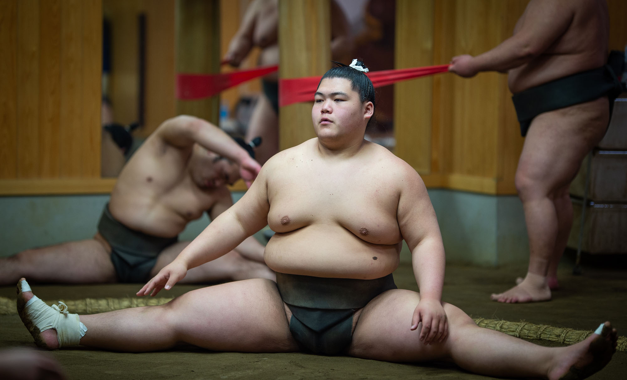 Naya, the grandson of former yokozuna Taiho, trains at Otake Beya on April 19. | JOHN GUNNING