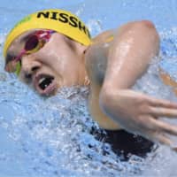 Miyu Namba competes in the women\'s 400-meter freestyle final at the national championships on Tuesday. Namba finished first with a time of 4 minutes, 9.39 seconds. | KYODO