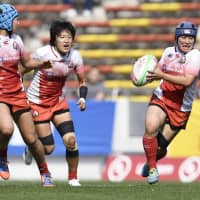 The Sakura Sevens compete in the World Rugby Women\'s Sevens Series in Kitakyushu on Saturday. | KYODO