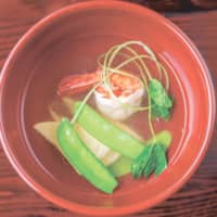 Bring on the veggies: A bowl of springtime osuimono clear soup with fresh ingredients. | MAKIKO ITOH