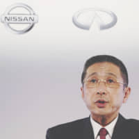 Nissan Motor Co. Chief Executive Hiroto Saikawa speaks at a press conference at its global headquarters in Yokohama on Tuesday. | AP
