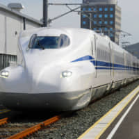 The new N700S model for the Tokaido Shinkansen line is unveiled to the media during a test run at Central Japan Railway Co.\'s rail yard in Hamamatsu, Shizuoka Prefecture, in October 2018. | KYODO