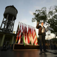 Laszlo Toroczkai, president of the Hungarian far-right party Mi Hazank Mozgalom (Our Homeland Movement), speaks during a demonstration in Torokszentmiklos, Hungary, Tuesday. The small far-right party held a rally in the rural Hungarian city, exploiting renewed tensions with some of the local Roma population | ZOLTAN BALOGH / MTI V/ IA AP