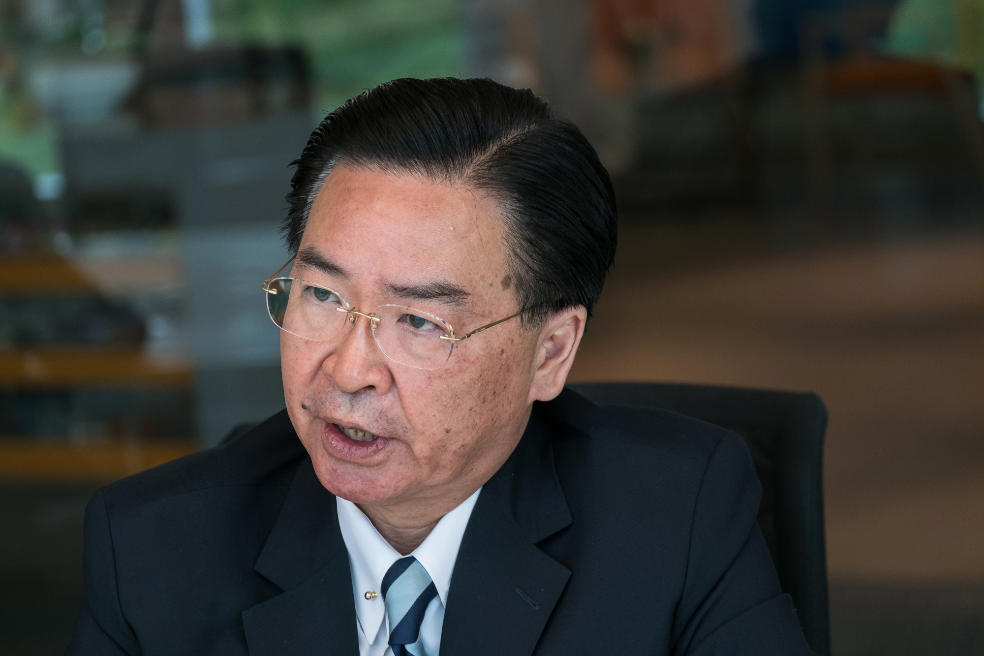 Taiwan Foreign Minister Joseph Wu speaks during an interview in Taipei last August. | BLOOMBERG