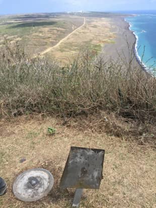 X marks the spot: The place where U.S. Marines famously hoisted the American flag on Iwo Jima.