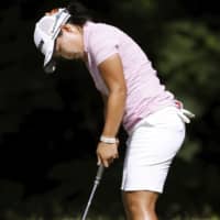 Nasa Hataoka putts on the 15th hole in the second round of the Pure Silk Championship on Friday at Kingsmill Resort. | KYODO