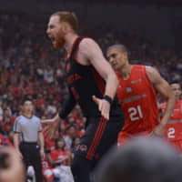 Alvark center Alex Kirk reacts after scoring an early basket against the Jets. | DAN ORLOWITZ