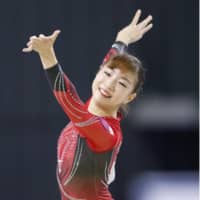 Asuka Teramoto performs her floor exercise at the NHK Cup on Saturday at Musashino Forest Sport Plaza. Teramoto won the women\'s competition. | KYODO