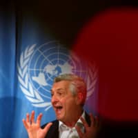U.N. High Commissioner for Refugees Filippo Grandi speaks at a news conference on the annual Global Trends report on forced displacement at the United Nations in Geneva on Monday. | REUTERS