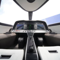 Joystick controls sit either side of dashboard screens in the cockpit of an Alice electric aircraft, manufactured by Eviation Aircraft Ltd., during the 53rd International Paris Air Show at Le Bourget, in Paris on Tuesday. | BLOOMBERG