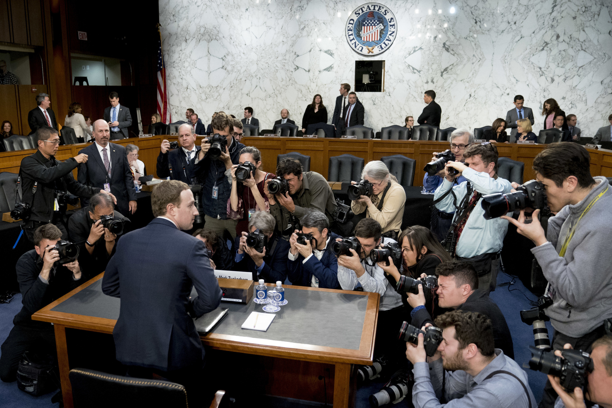 Facebook CEO Mark Zuckerberg returns from a break as he testifies before a joint hearing of the Commerce and Judiciary Committees on Capitol Hill in Washington last year. | AP