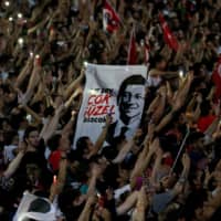 Supporters attend a rally for Istanbul mayoral candidate Ekrem Imamoglu in the city on Sunday. Imamoglu, of the main opposition Republican People\'s Party, handily won the election over Turkish President Recep Tayyip Erdogan\'s handpicked candidate. | REUTERS