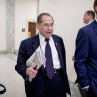 Judiciary Committee Chairman Jerrold Nadler walks to his office as former White House communications director Hope Hicks appears for a closed-door interview with the House Judiciary Committee on Capitol Hill in Washington Wednesday. | AP