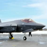 An F-35A stealth fighter is seen at Misawa Air Base in Aomori Prefecture in January 2018. | KYODO