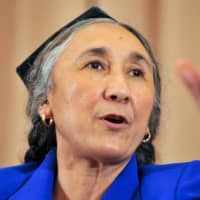 Exiled Uighur activist Rebiya Kadeer speaks at the Japan National Press Club in Tokyo in July 2009. | BLOOMBERG